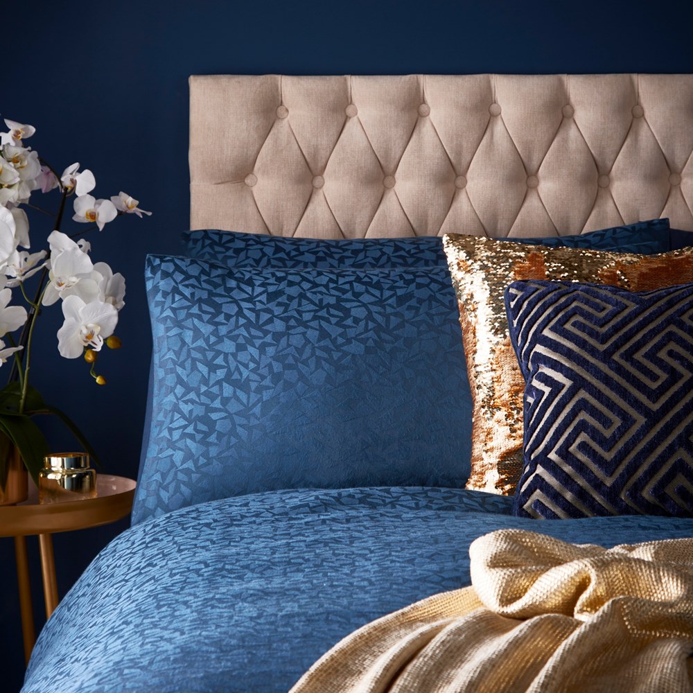 Topaz Geometric Jacquard Pillowcases By Tess Daly in Midnight Blue